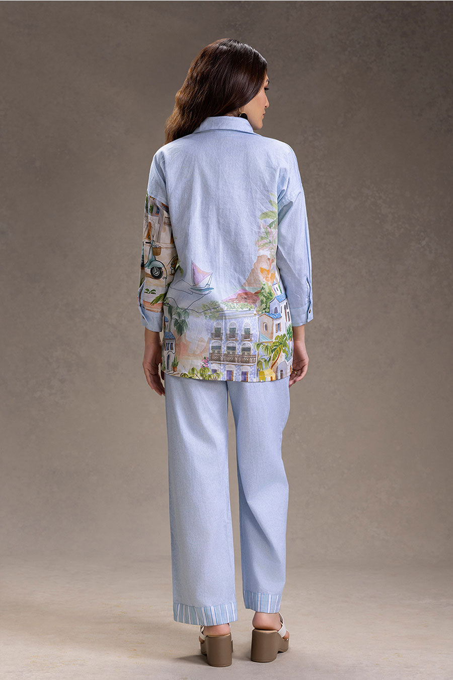 Blue Reviera Printed Shirt & Pants Co-Ord Set