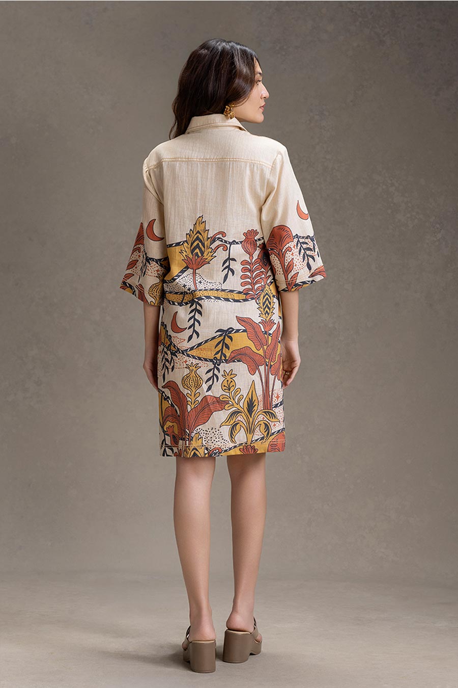 Beige Naomi Printed Boxy Shirt Dress