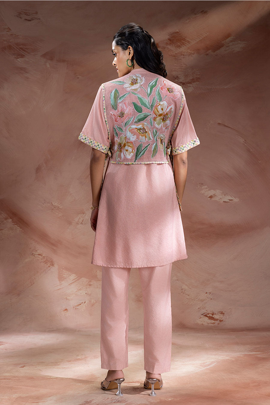Pink Zeya Appliqué Bib Kurta & Pants Set