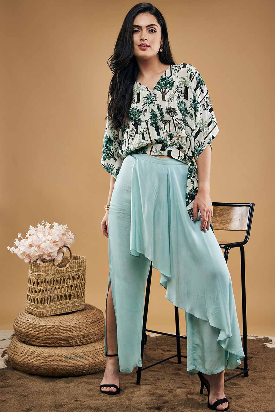 Palm Bay Printed Top With Layered Pants