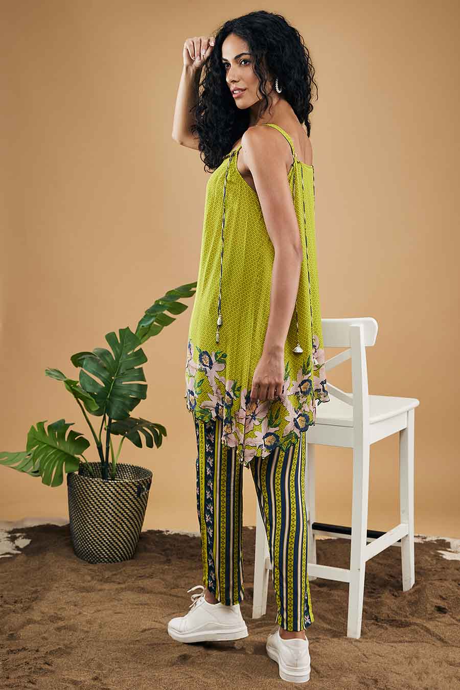 Green Orchid Bloom Embellished Top With Pants