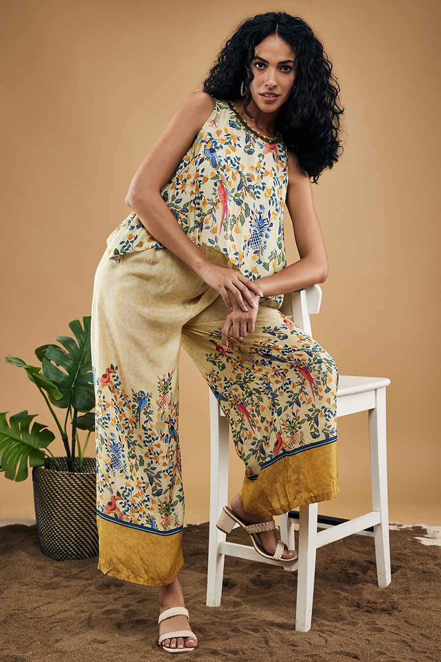 Yellow Bird & Tile Printed Co-Ord Set