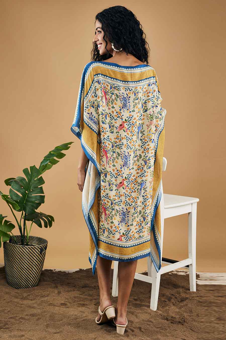 Yellow Bird & Tile Printed Kaftan Dress