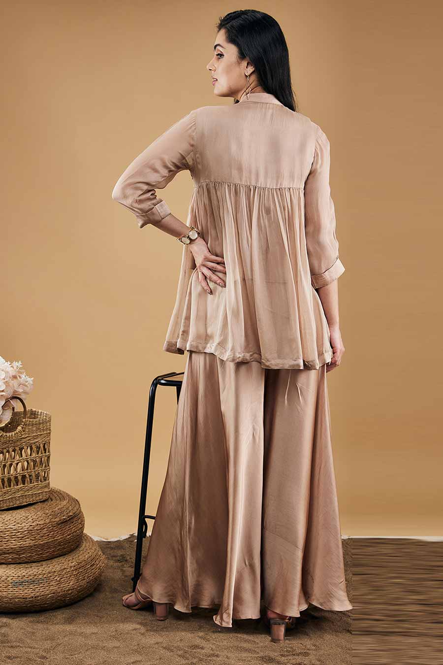 Mauve Azra Embellished Kurta With flared Pants