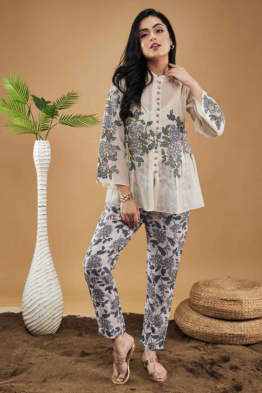 Multicolour Yasmin Applique Shirt Top With Pants