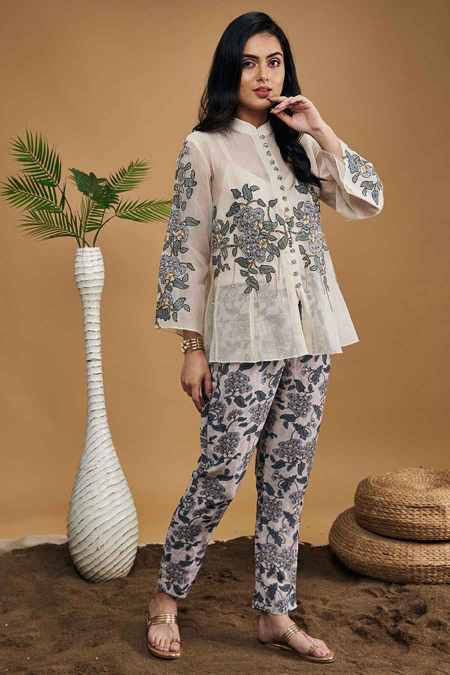 Multicolour Yasmin Applique Shirt Top With Pants