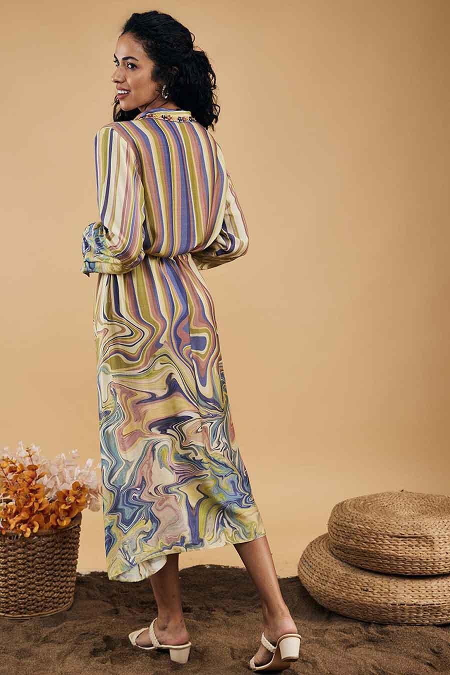 Multicolour Marble Mosaic Printed Long Dress