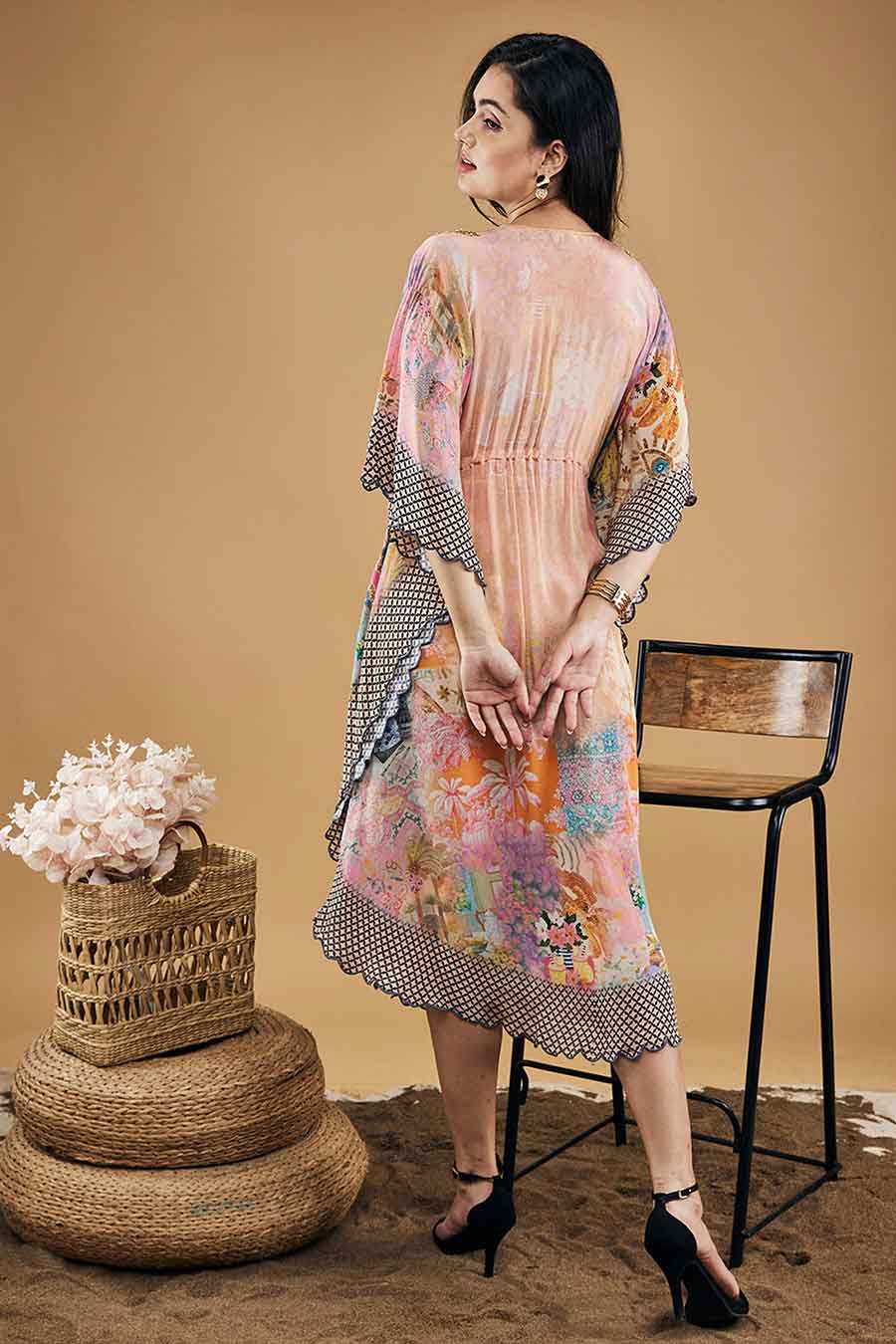 Multicolour Tropical Twilight Embellished Kaftan Dress