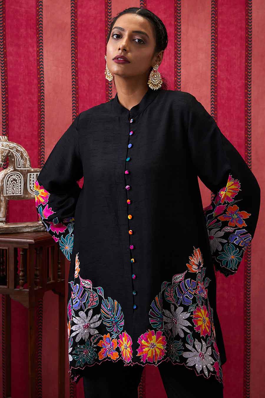 Black Zinnia Applique Top & Pant Co-Ord Set