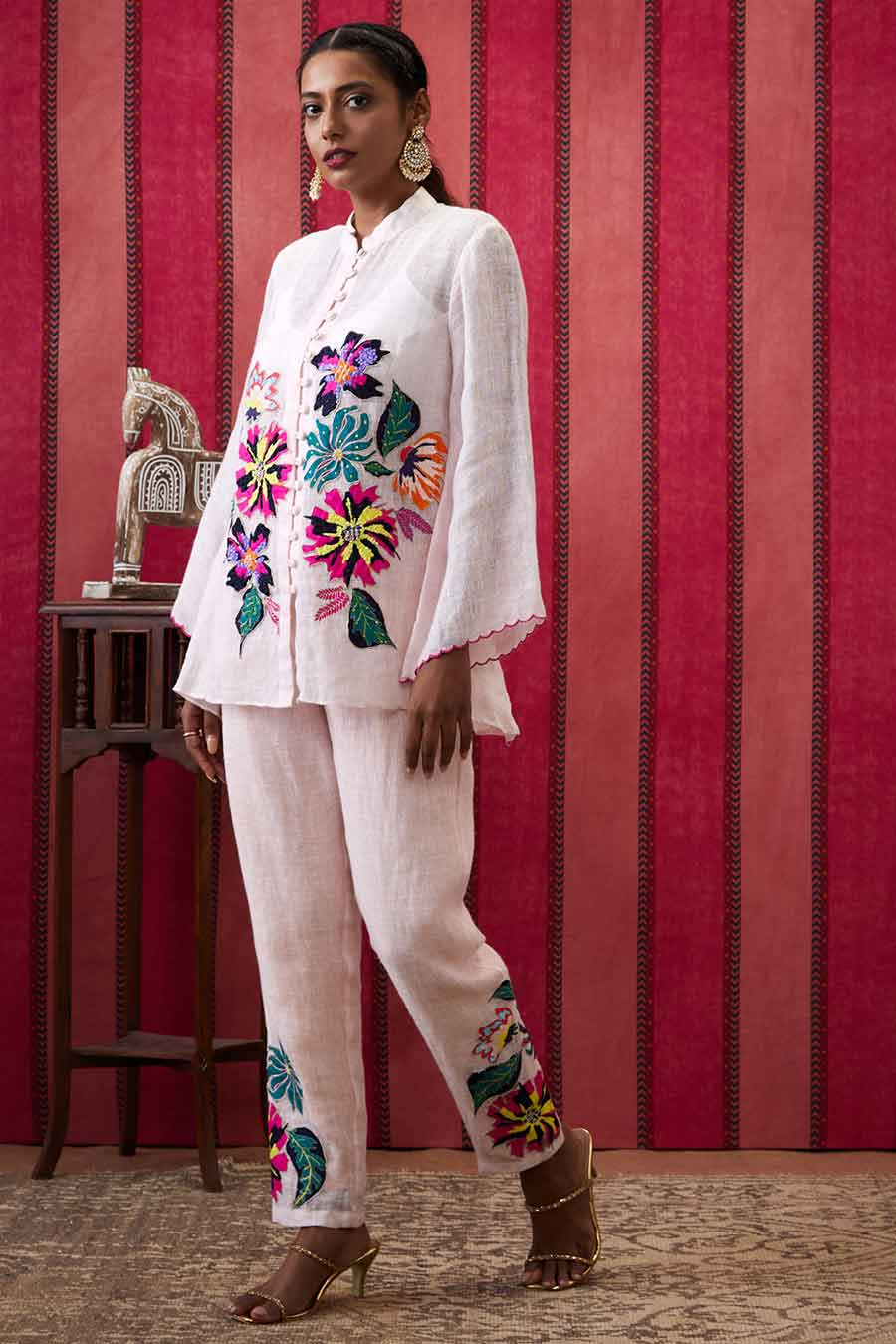 White Zinnia Applique Top & Pant Co-Ord Set