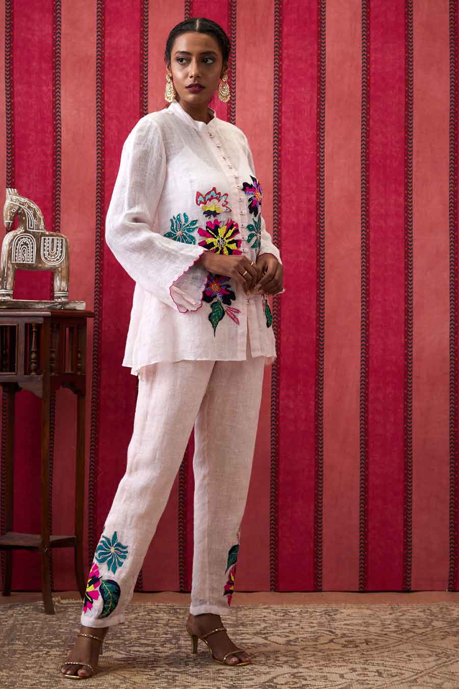 White Zinnia Applique Top & Pant Co-Ord Set