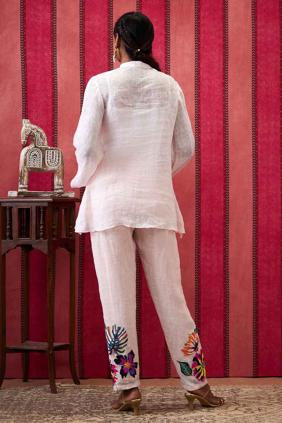 White Zinnia Applique Top & Pant Co-Ord Set