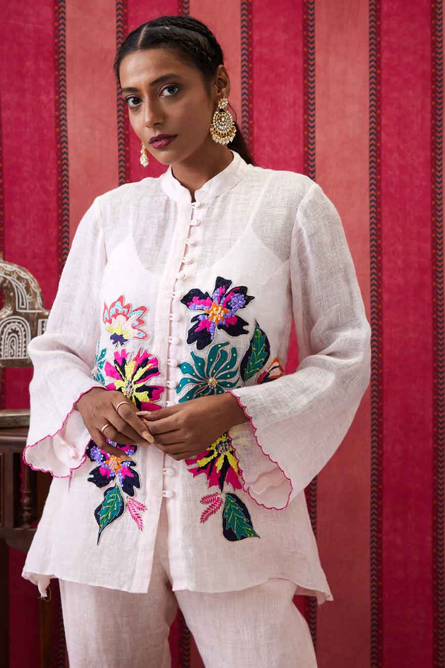 White Zinnia Applique Top & Pant Co-Ord Set
