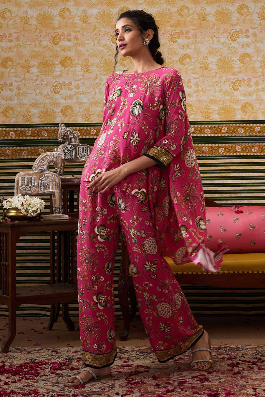 Pink Mehr Embroidered Asymmetric Co-Ord Set