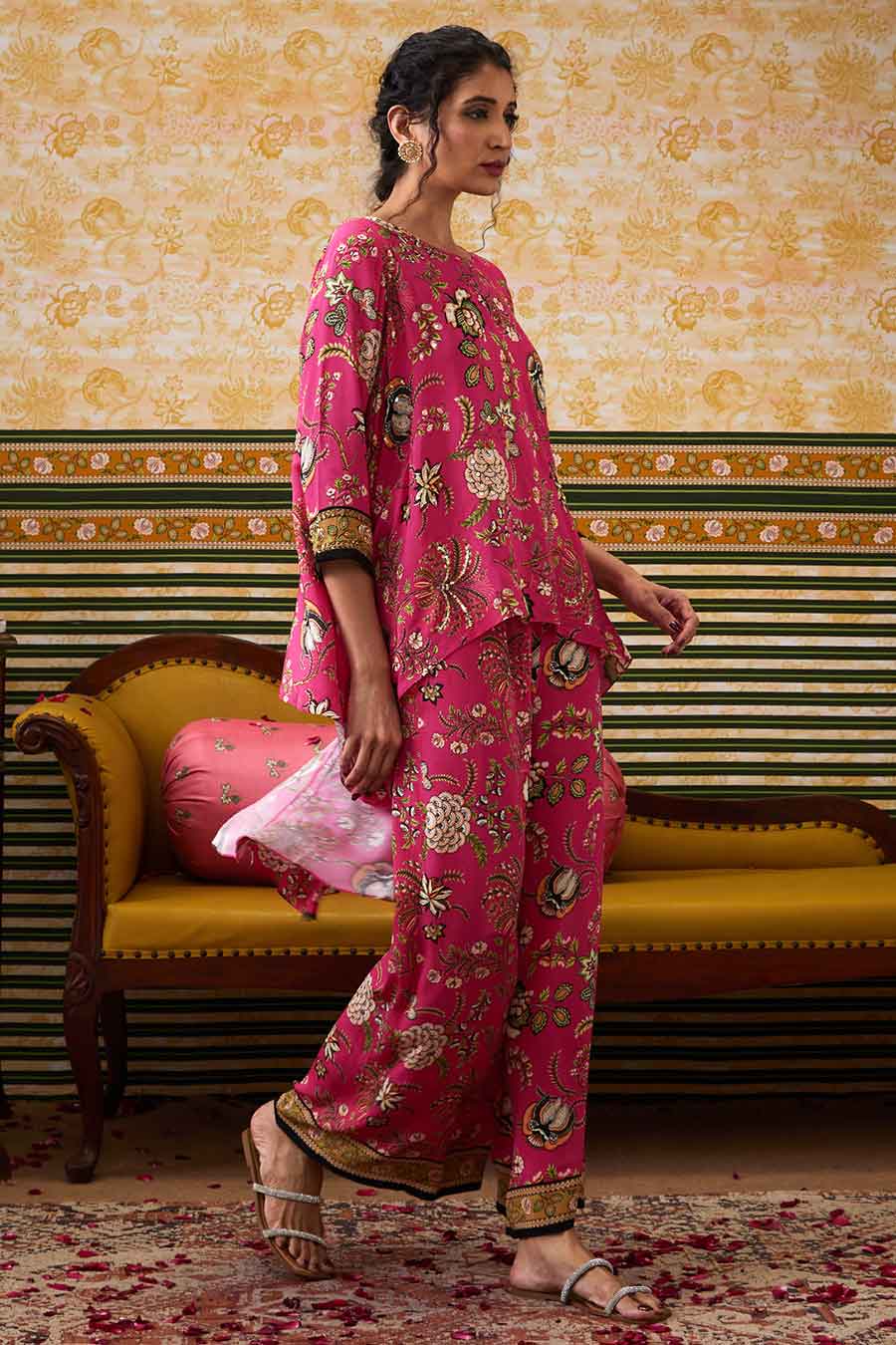 Pink Mehr Embroidered Asymmetric Co-Ord Set