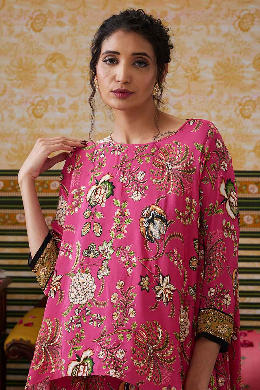 Pink Mehr Embroidered Asymmetric Co-Ord Set