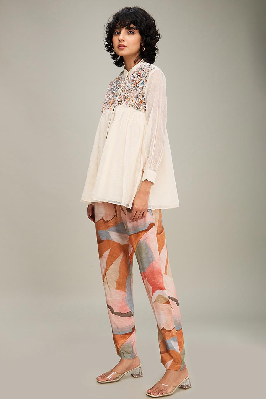 Off-White Embellished Top & Pant Co-Ord Set