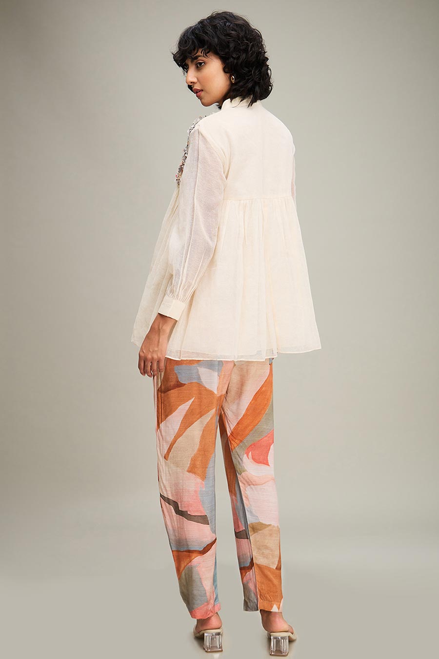 Off-White Embellished Top & Pant Co-Ord Set