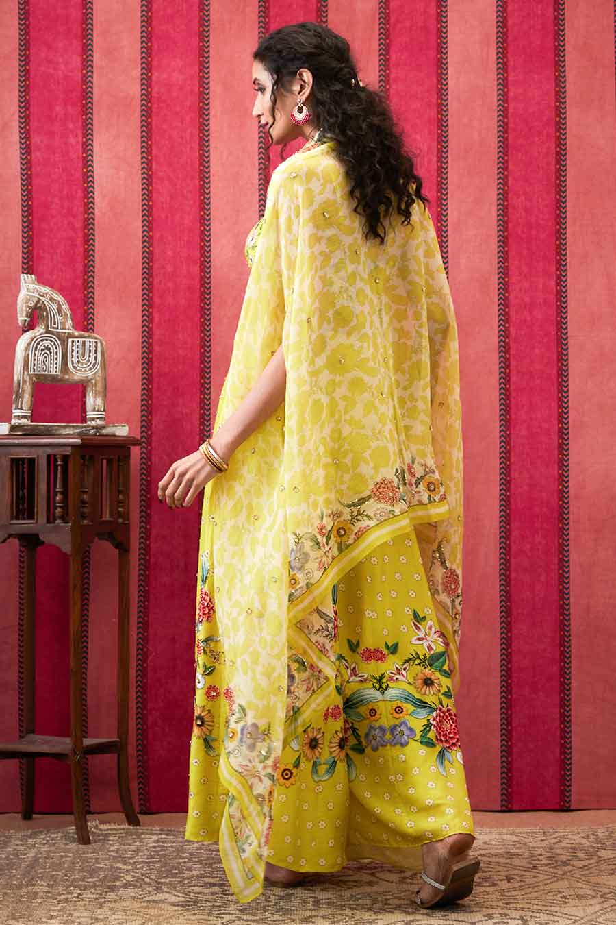 Yellow Gulista Embroidered Co-Ord Set with Cape