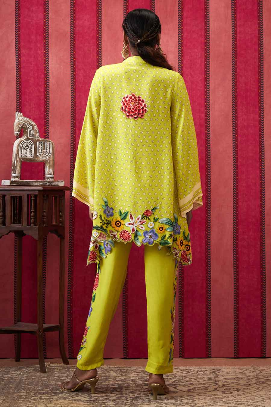 Yellow Gulista Applique High-Low Shirt & Pant Co-Ord Set