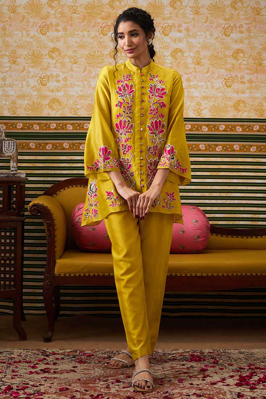 Yellow Meher Applique Top & Pant Co-Ord Set