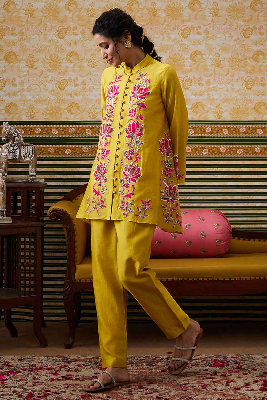Yellow Meher Applique Top & Pant Co-Ord Set