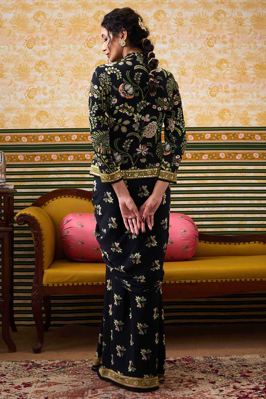 Black Mehr Embroidered Jacket & Skirt Set
