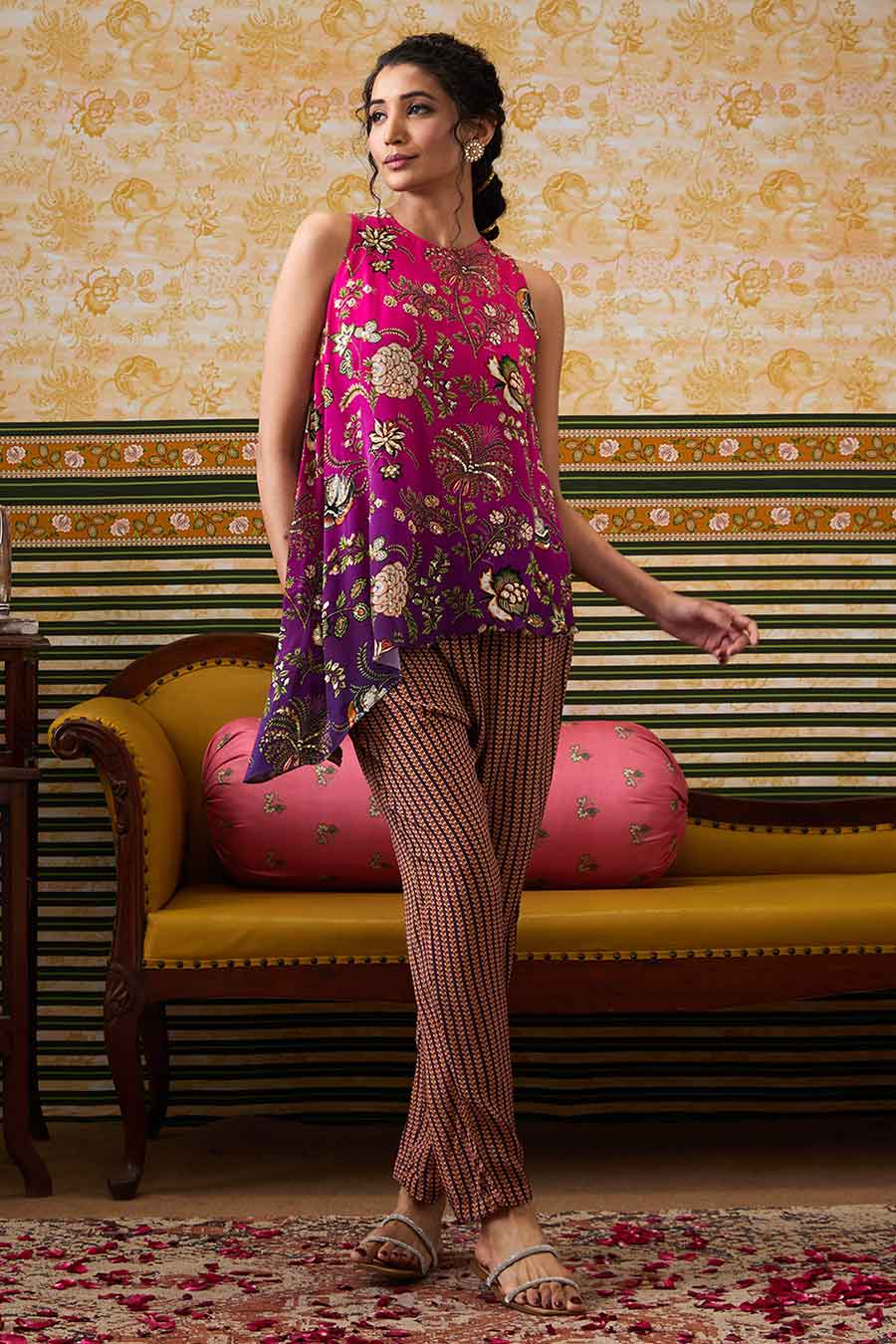Multicolour Mehr Asymmetric Top & Pant Co-Ord Set