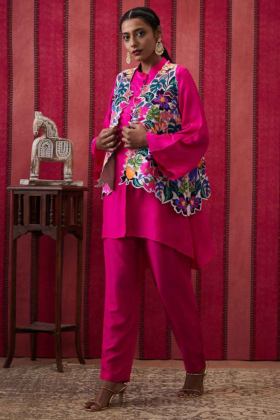 Pink Zinnia Co-Ord Set with Applique Jacket