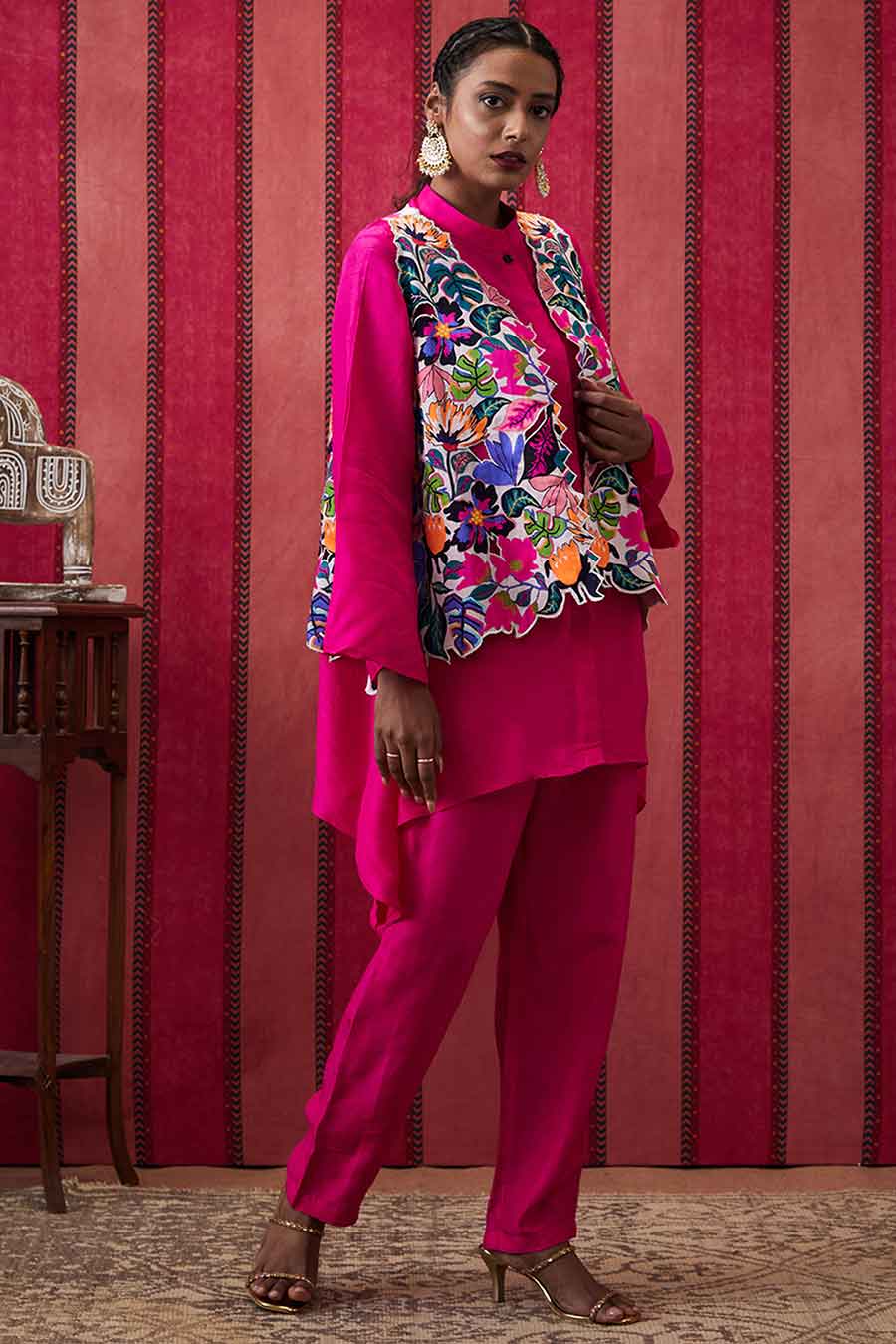 Pink Zinnia Co-Ord Set with Applique Jacket