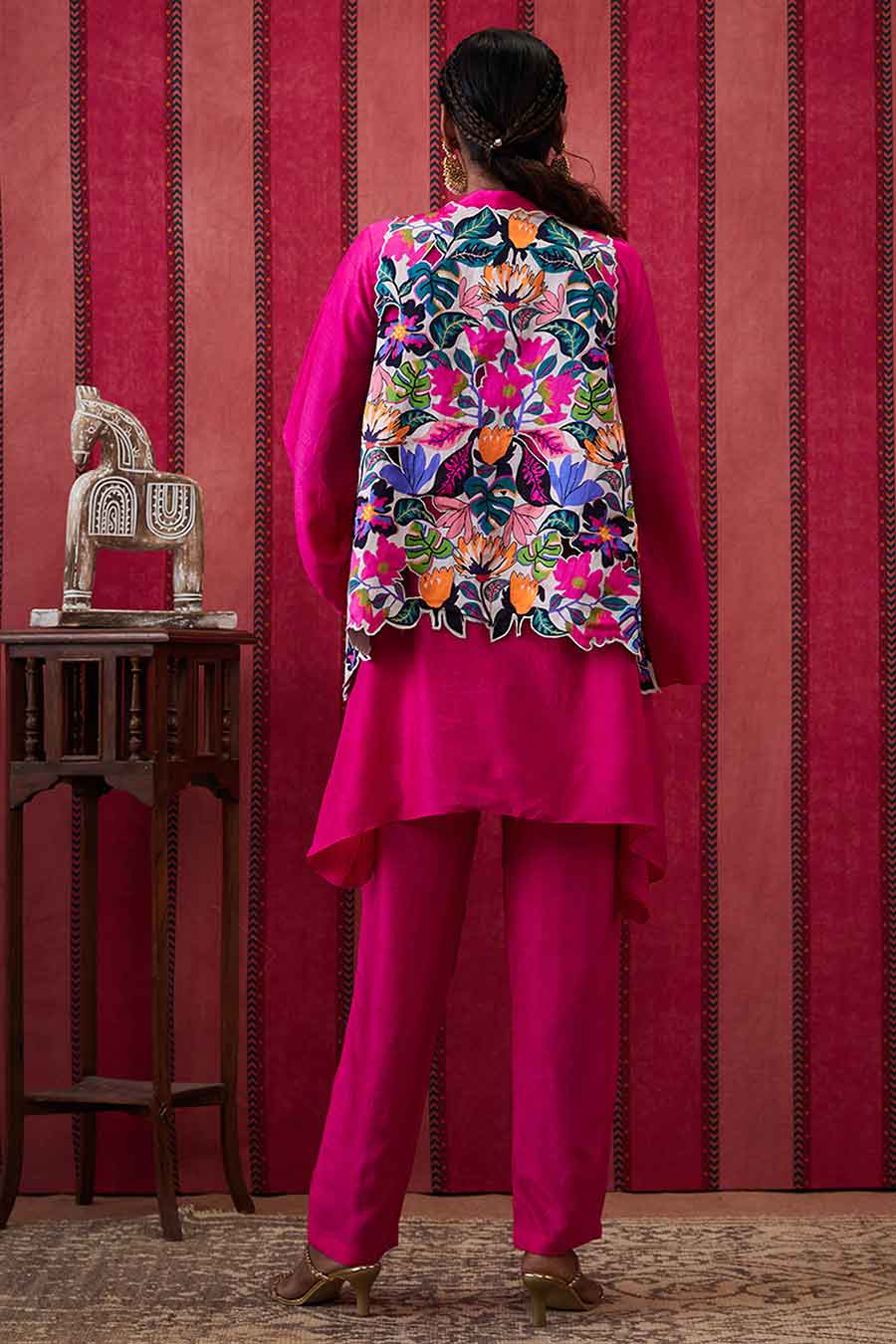 Pink Zinnia Co-Ord Set with Applique Jacket