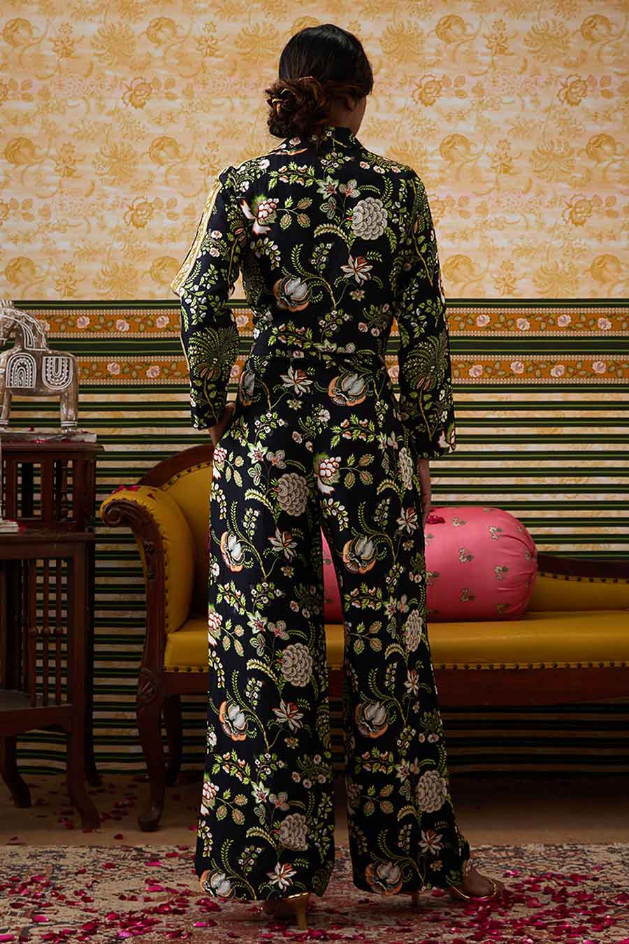 Black Mehr Printed Crop Blazer & Pant Co-Ord Set