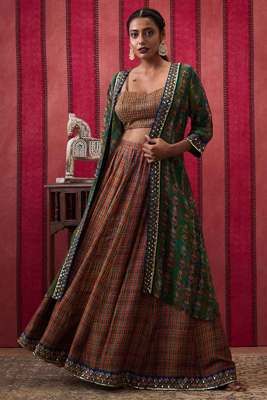Multicolour Adah Lehenga Set with Embroidered Jacket
