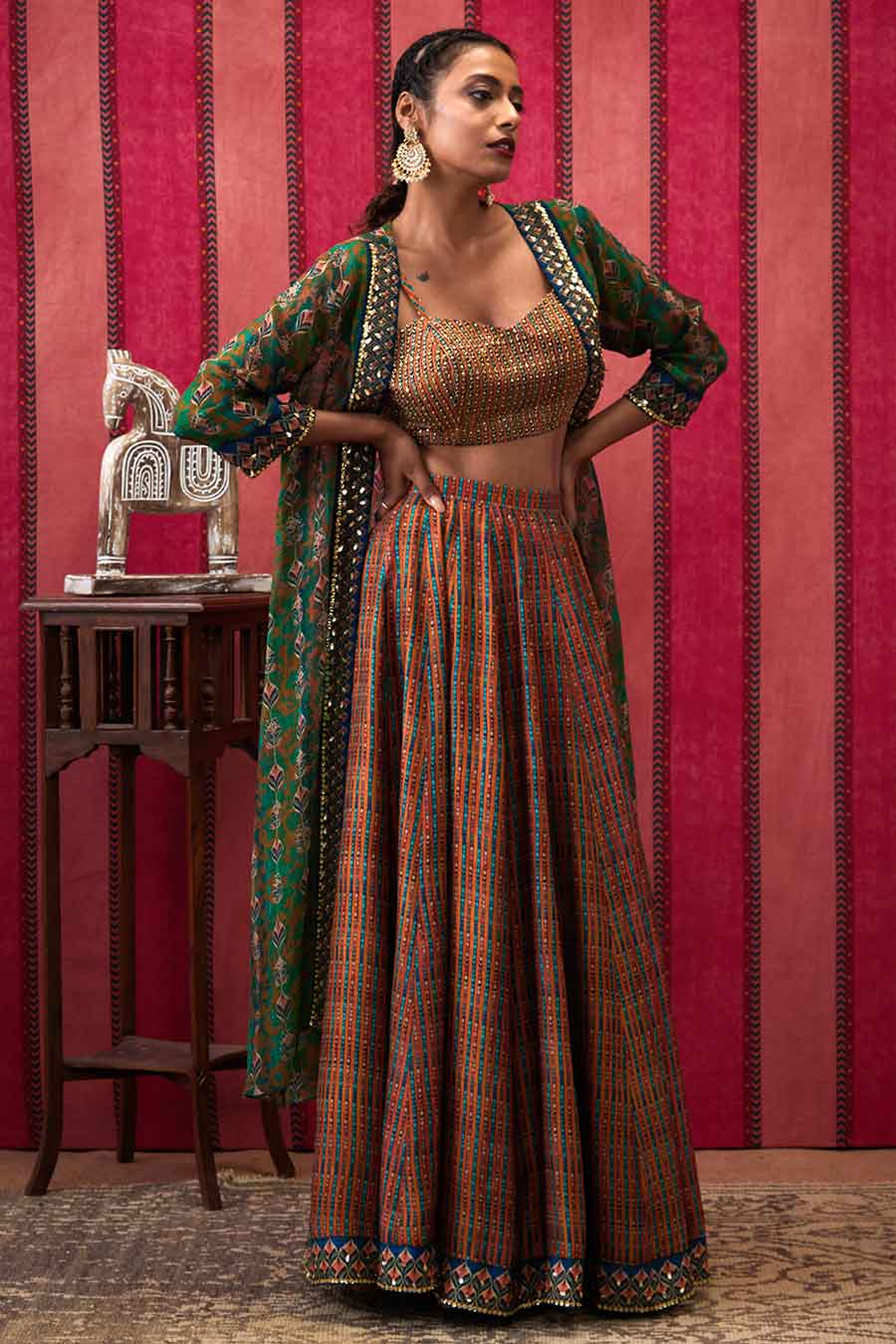Multicolour Adah Lehenga Set with Embroidered Jacket
