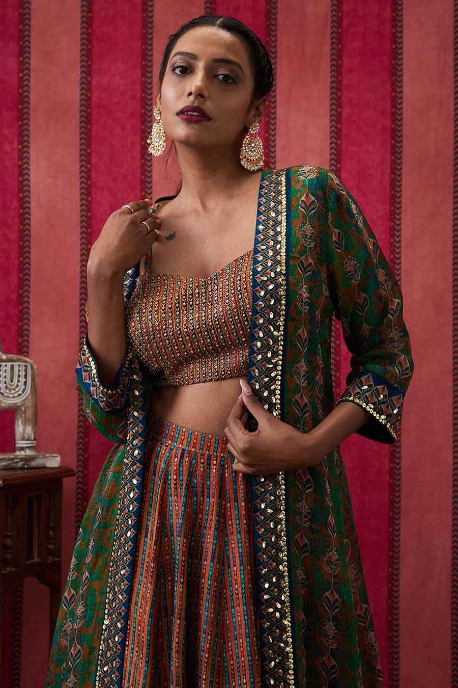 Multicolour Adah Lehenga Set with Embroidered Jacket