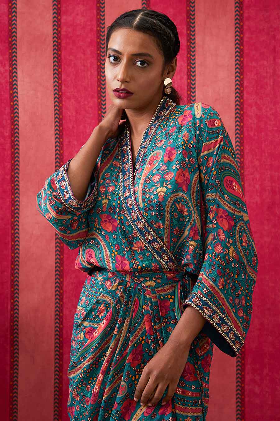 Teal Green Qala Embroidered Tie-Up Dress