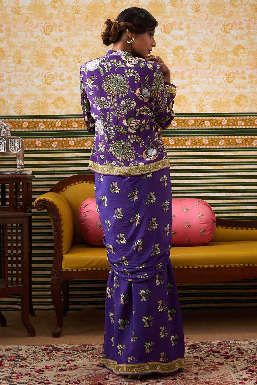 Purple Mehr Embroidered Jacket with Skirt Set