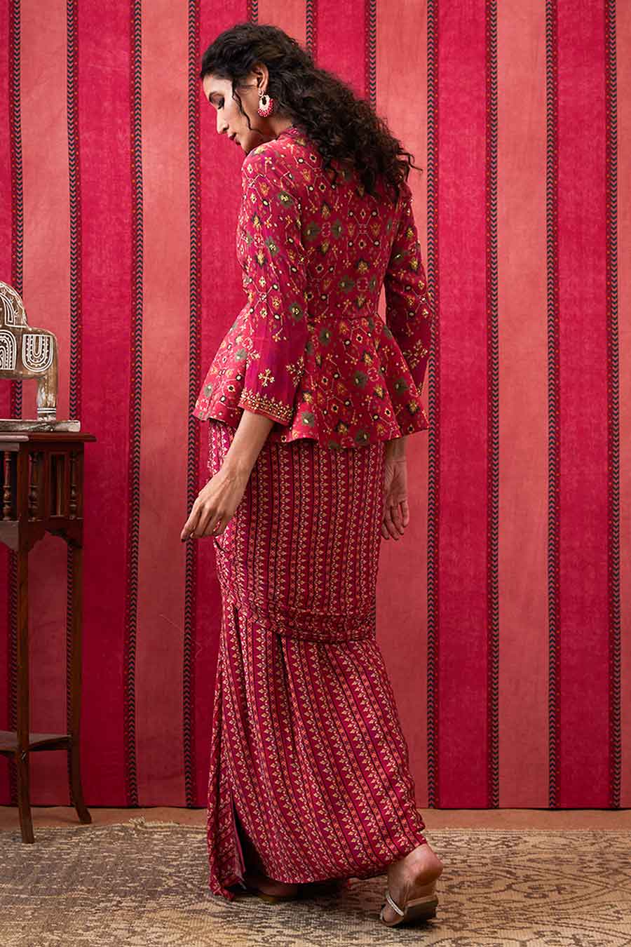 Pink Zahra Embroidered Peplum Top with Skirt Co-Ord Set