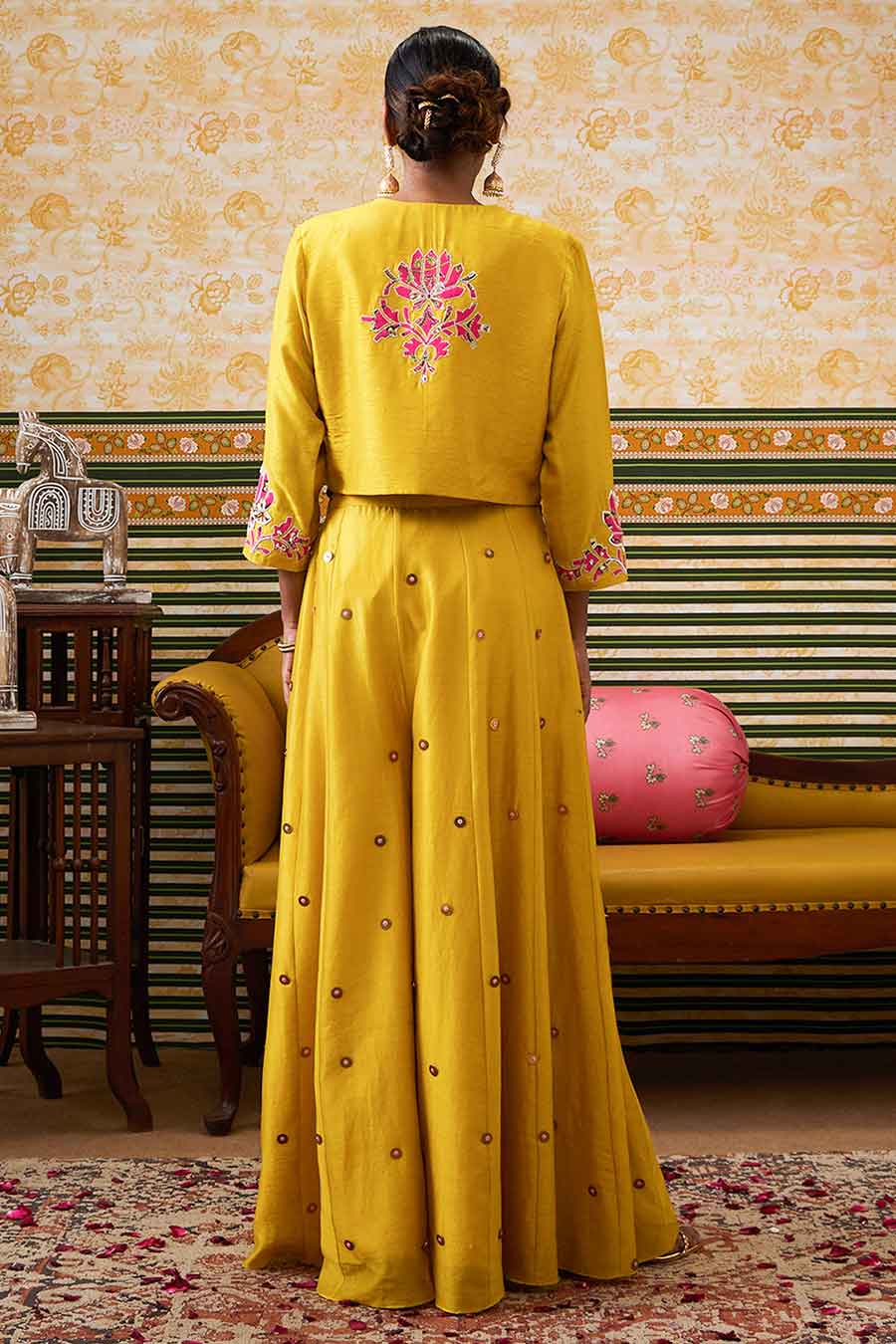 Yellow Mehr Embroidered Bustier & Pant with Jacket Set