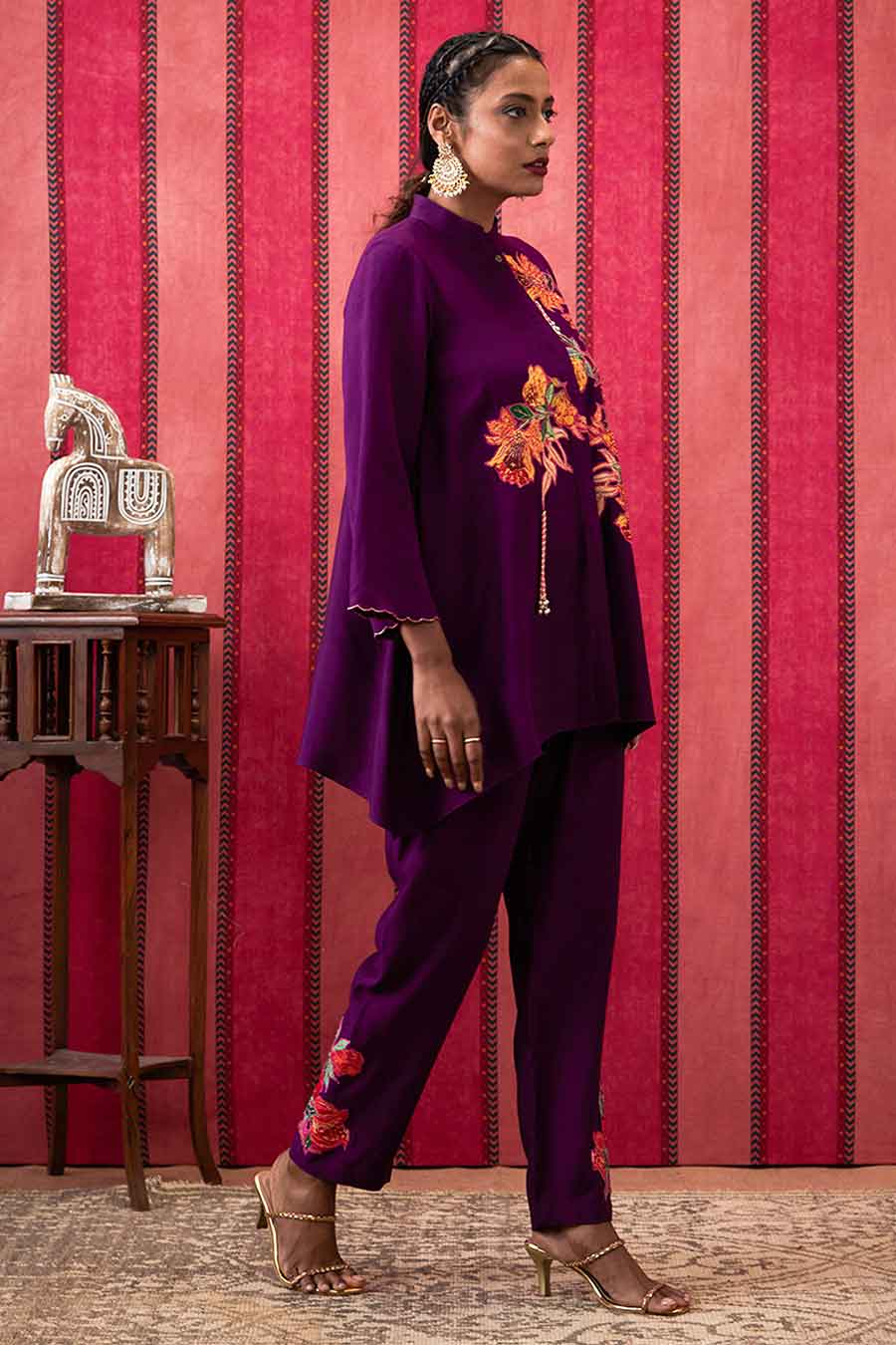 Wine Zinnia Applique Top & Pant Co-Ord Set
