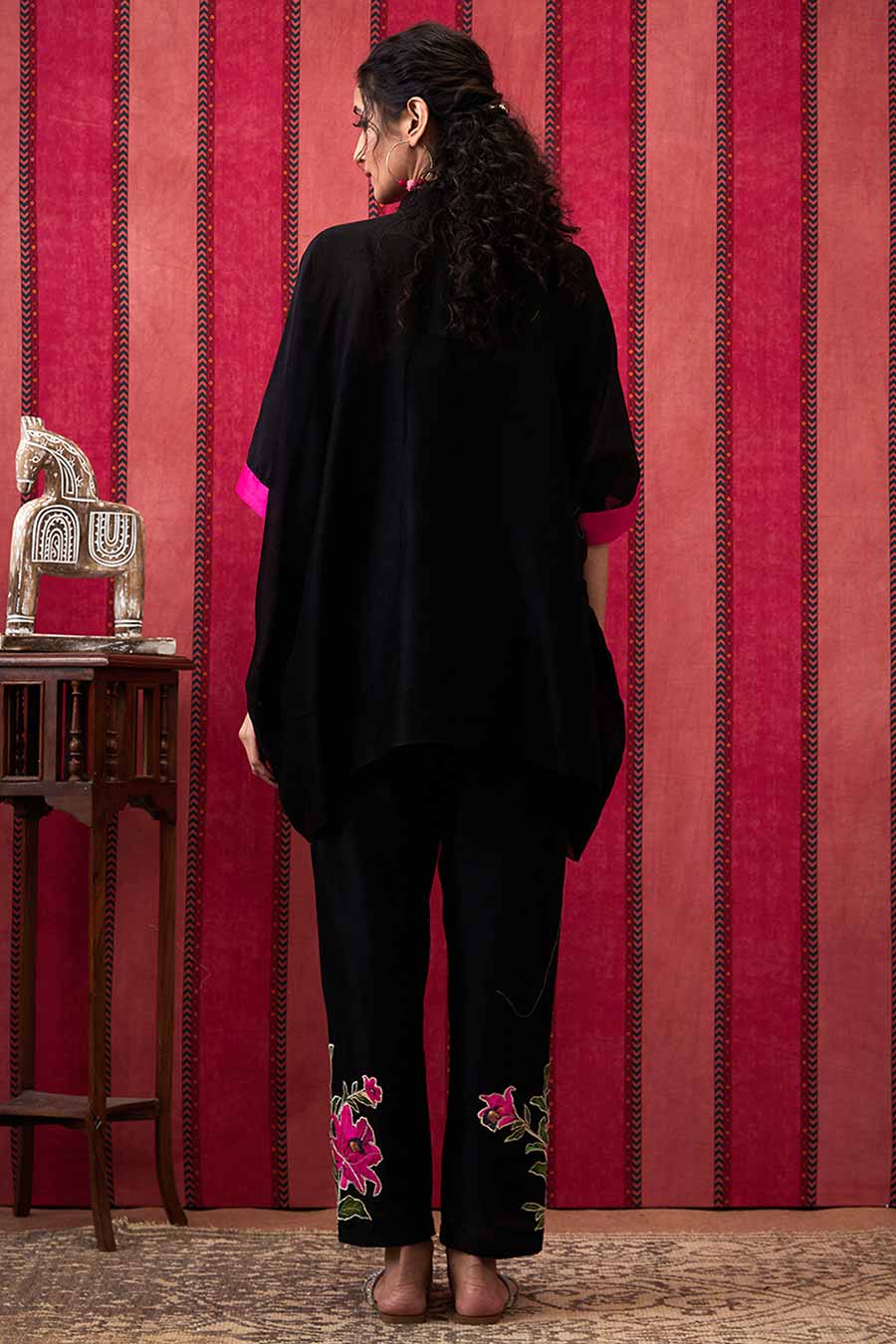 Black Mehr Applique Kimono Top & Pant Co-Ord Set