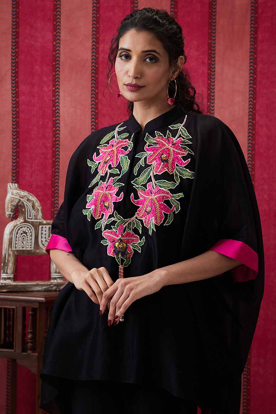 Black Mehr Applique Kimono Top & Pant Co-Ord Set