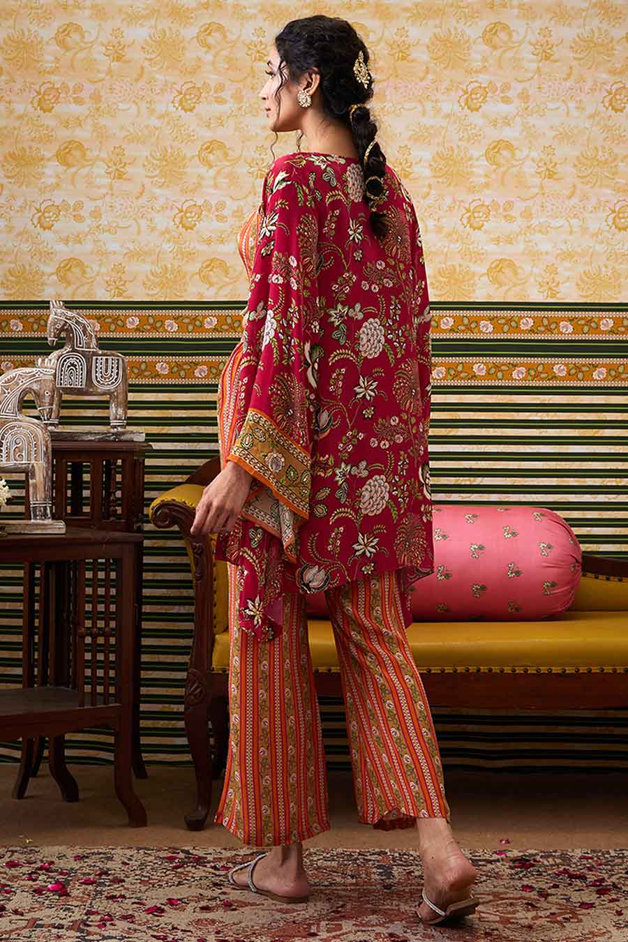 Orange & Pink Mehr Co-Ord Set with Kimono Jacket