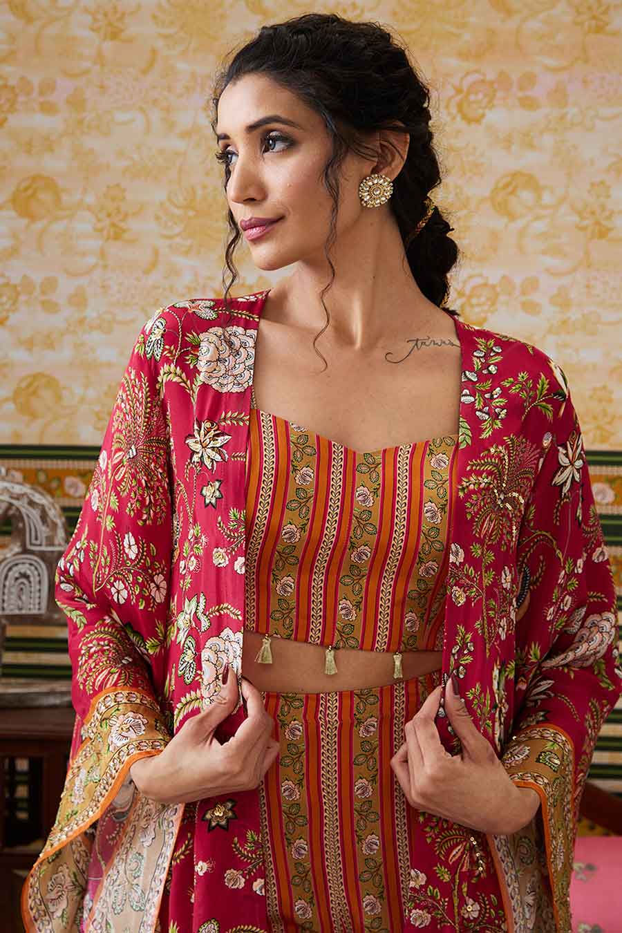 Orange & Pink Mehr Co-Ord Set with Kimono Jacket
