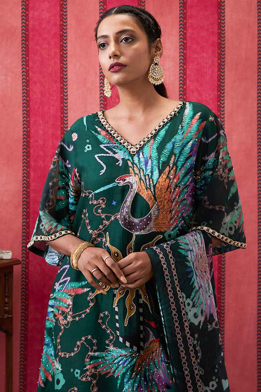 Bottle Green Aisha Embroidered Kurta Set