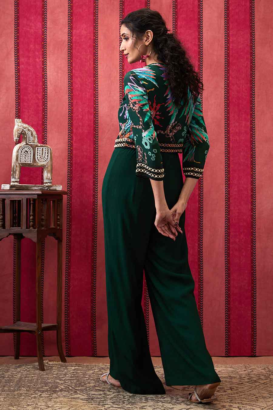 Bottle Green Aisha Jumpsuit with Embroidered Jacket