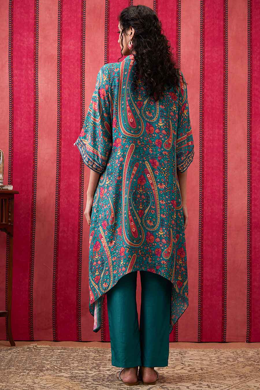 Teal Green Qala Embroidered Kurta & Pant Set