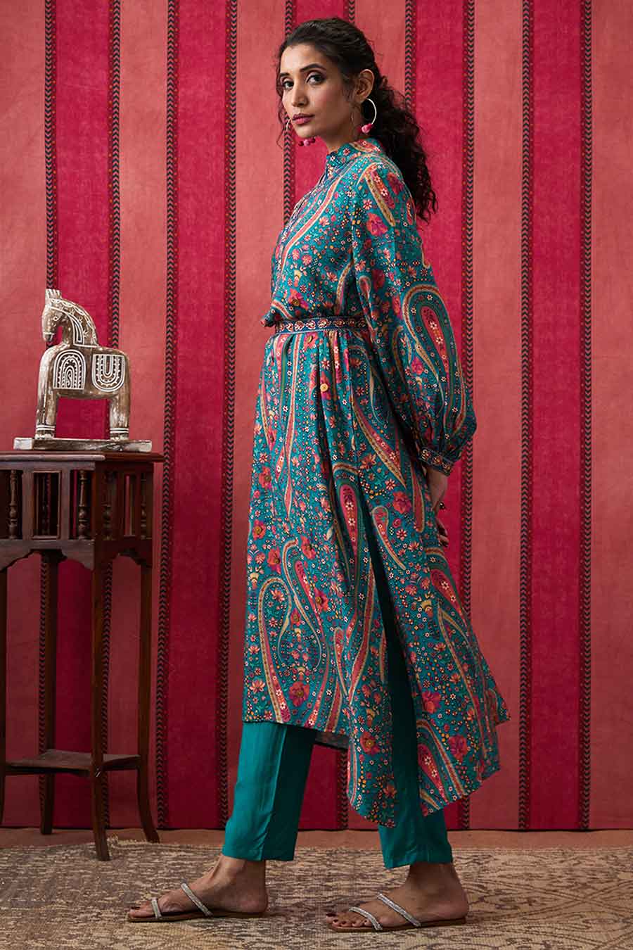 Teal Green Qala Embroidered Kurta Set