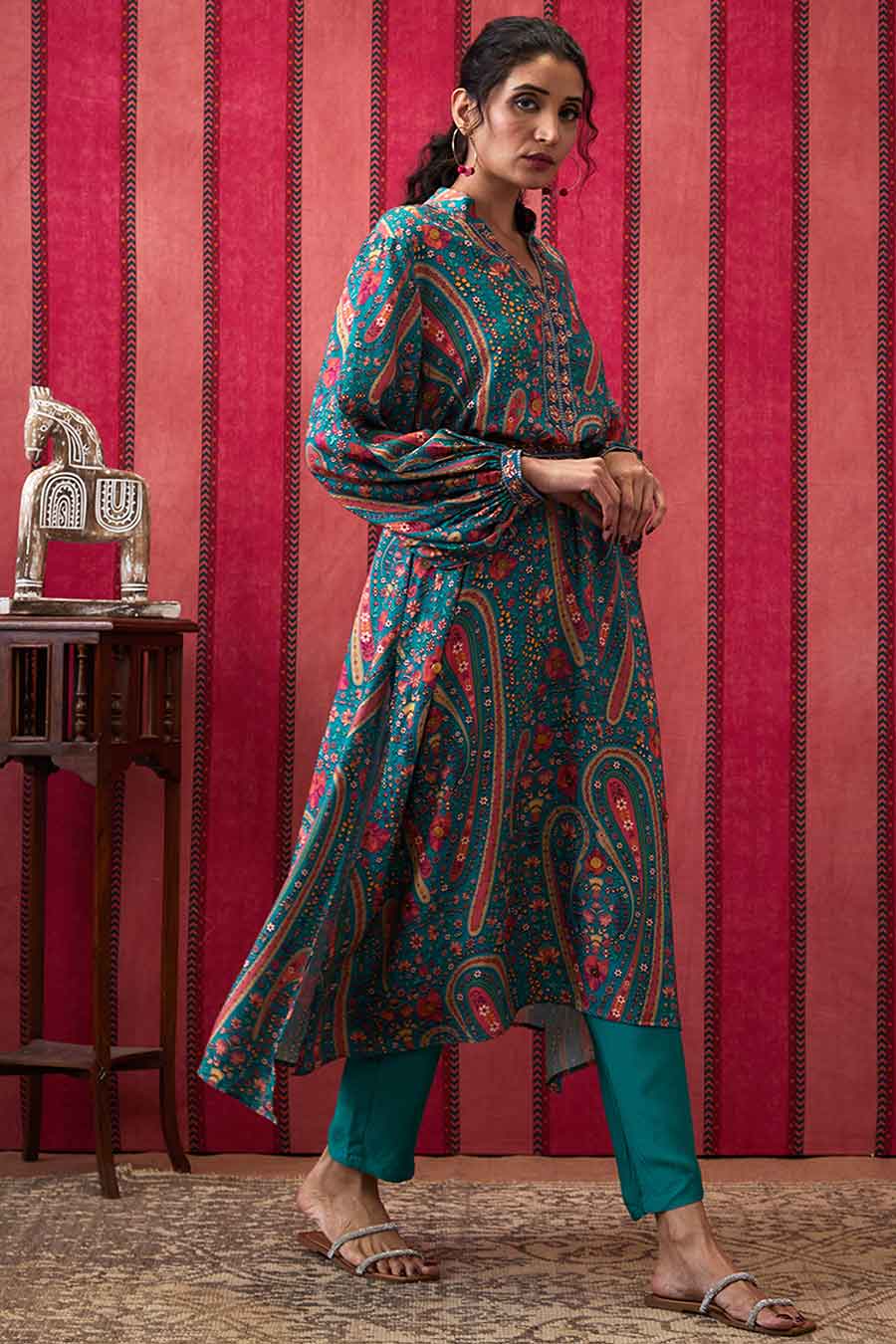 Teal Green Qala Embroidered Kurta Set