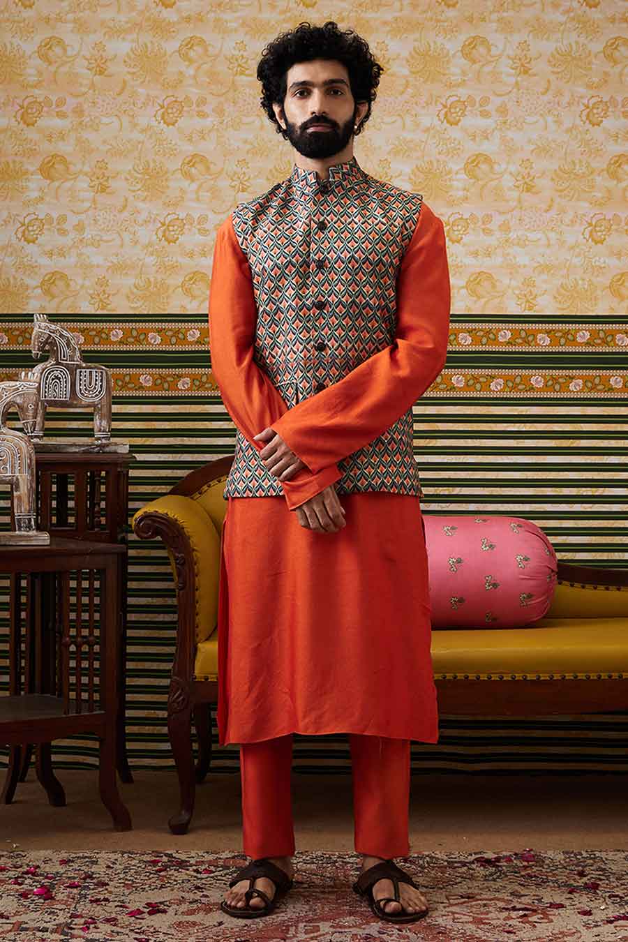 Rust Adah Printed Kurta Set With Bandi